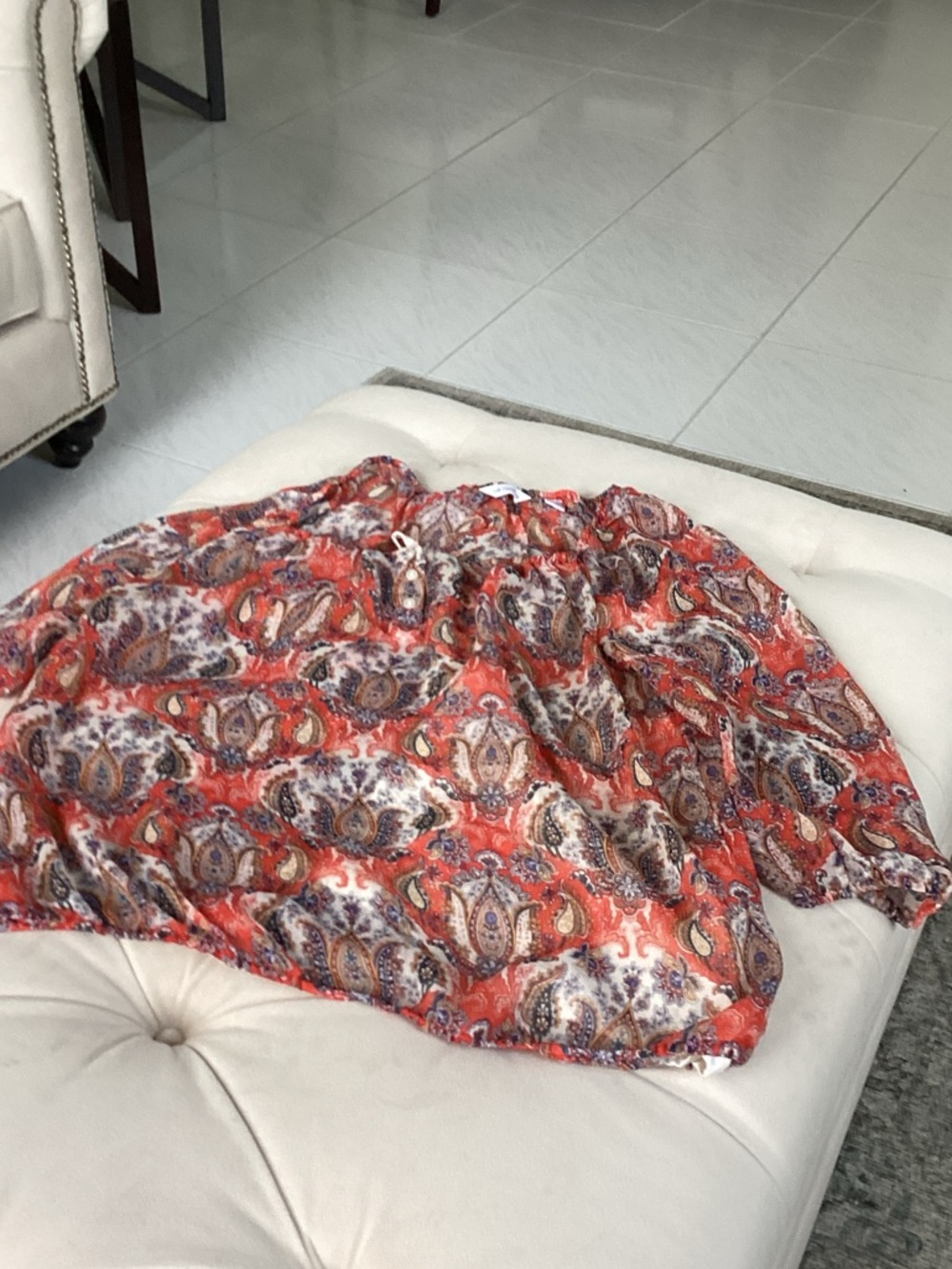 Liz Claiborne Coral Paisley Elastic-Neck Blouse